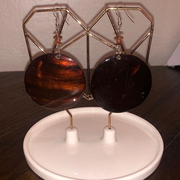 Round brown and copper earrings - Picture 1 of 1